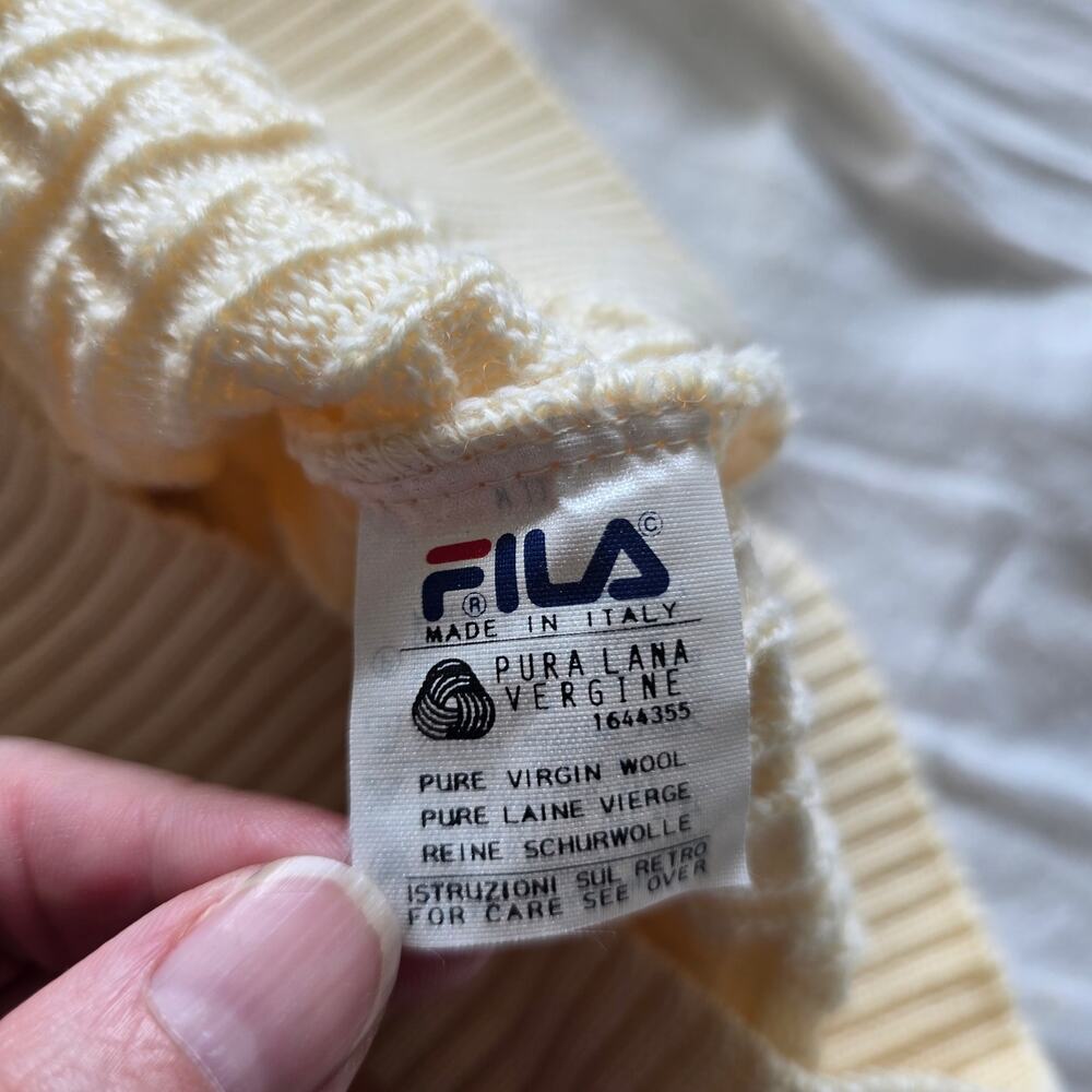 Vintage FILA Womens Wool V-neck Intrecciato 3D Knit Tennis Sweater US 6 Ivory - Picture 6 of 8